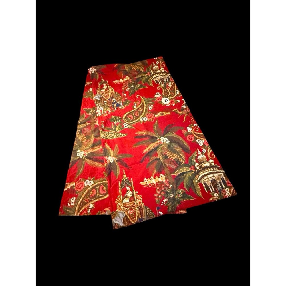 Pottery Barn Red Chinoiserie Elephant/Camel Palm Trees 2 Sided Table Runner